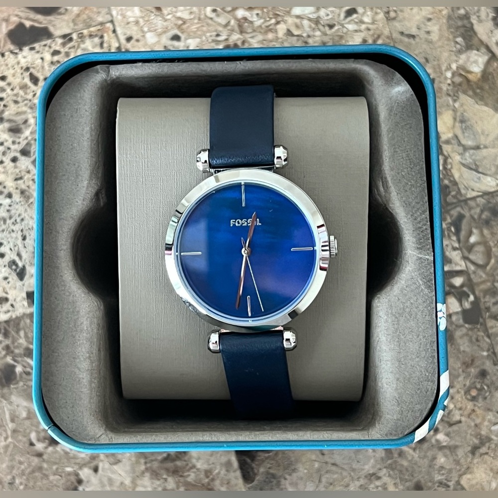 Fossil Navy Blue Watch with Silver Accents